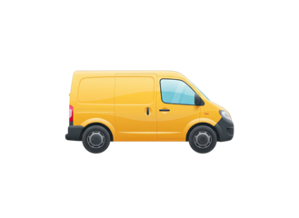 Yellow Cargo Van Isolated on Transparent Background with Side View Reflecting Modern Logistics and Delivery Services