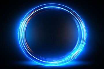 Obraz premium Neon spiral curve light effect blue line ring abstract background