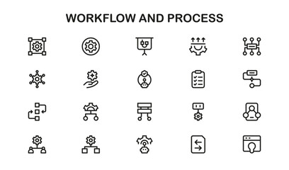 Workflow Process Professional Line Icon Set Unique Minimal Vector Icons for Business Efficiency and Task Management