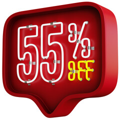 3D Flickering Animation of 55 Percent Off Neon Discount Sign Inside a Red Bubble Balloon