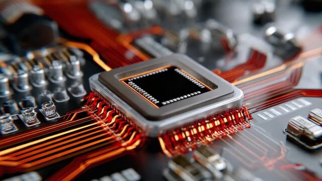 Silicon Heart: Close-up of a central processing unit, showcasing the intricate circuitry that powers our digital world. An image that combines technology and design. 