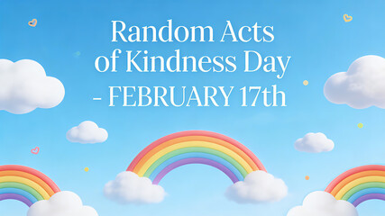 Rainbow cloud elements represent the concept of "warmth transmission" on random charity days and are suitable for public welfare promotional materials.
