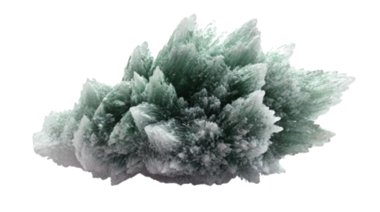Green raw crystal cluster showing sharp crystalline structure and natural mineral formation on transparent background