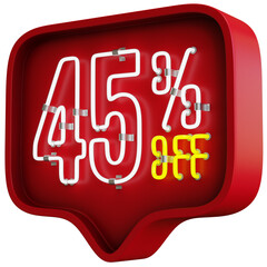 3D Flickering Animation of 45 Percent Off Neon Discount Sign Inside a Red Bubble Balloon