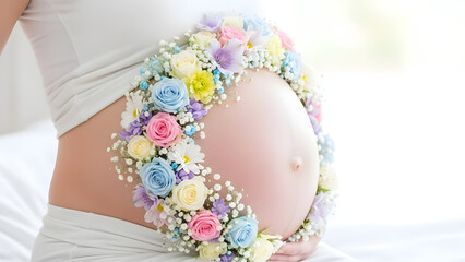 Pregnant Belly with Pastel Floral Decoration