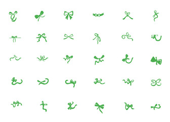 set of green ribbons on white background