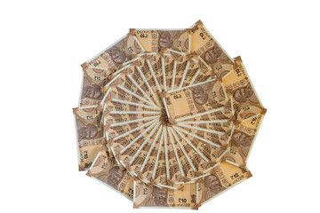 Creative Layered Circular Arrangement of New Indian 10 Rupee Currency Notes