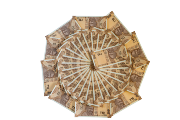 Creative Layered Circular Arrangement of New Indian 10 Rupee Currency Notes