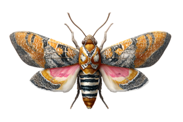 Colorful moth with intricate patterns isolated on a white background isolated on white background