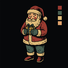 Jolly Santa Holding Present - Distressed Retro Holiday Graphic