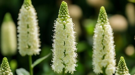 Obraz premium Three elegant white Culver's root flowers stand tall in a serene natural garden