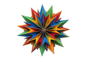 Vibrant geometric folded star isolated on transparent background