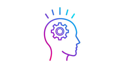 Idea Generation and Thinking Process Vector Icon. Human Head Silhouette with Gear and Glowing Inspiration Light