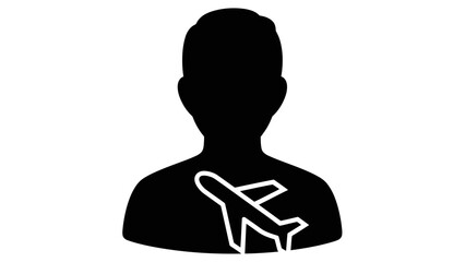 Traveler Profile Icon Vector Illustration: Person Silhouette with Airplane Symbol