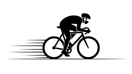 Racing Cyclist Silhouette Icon with Speed Lines Vector