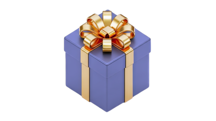 Gift Box with Gold Bow on White Background