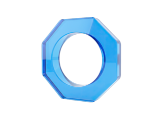 Transparent blue octagonal ring with a circular hole in the center isolated on a black background