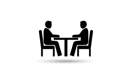 Fototapeta premium Two People Sitting Across a Table Icon. Business Meeting, Negotiation, or Interview Pictogram Vector Illustration.