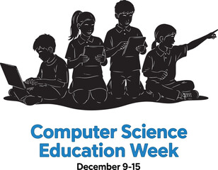 Children engaged with technology during computer science education week celebrating learning and innovation, Generative Ai
