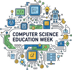 Celebrating computer science education week with a vibrant circular illustration of technology and learning elements, Generative Ai