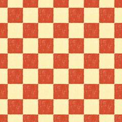 レトロな市松模様　クレヨンタッチ　シームレス
