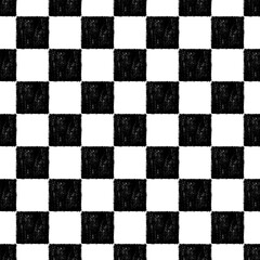 白黒の市松模様　クレヨンタッチ　シームレス