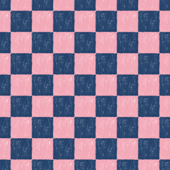 レトロな市松模様　クレヨンタッチ　シームレス