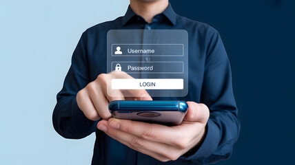 businessman holding a tablet pc with a business card