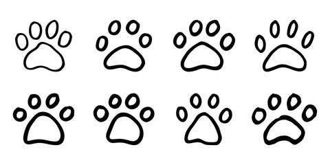 Set of hand drawn cute cat's paw Cat, dog, animal footprint in doodle style Single element for print, web, design, decor, greeting cards, children's prints