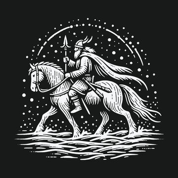 Norse God Odin Riding His Steed Sleipnir Through Water.