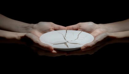 International Human Solidarity Day and Human Rights Day themed image showing several hands supporting a broken plate, representing compassion, mutual support, and the effort to repair hardship togethe
