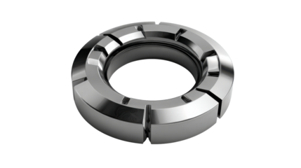 Chrome metal ring representing industrial technology, engineering, and futuristic abstract design on transparent background