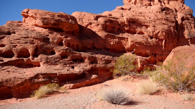 Panoramic video of the red rocks of Valley of Fire State Park, a public recreation and nature preservation area in Clark County, Nevada