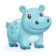 Naklejka premium Cute cartoon baby hippopotamus character stands smiling in a bright illustration