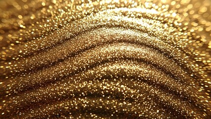 A macro shot of shimmering gold glitter forming wavy patterns, creating a luxurious and festive texture.