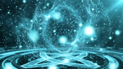 Abstract glowing atom nucleus structure in futuristic digital space. - Powered by Adobe