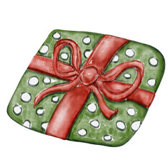 Watercolor Gift Box with Red Ribbon