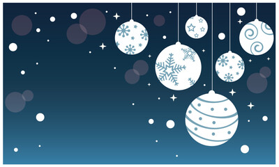 クリスマスのオーナメントを使ったイラスト素材。雪の結晶オーナメント、星型のオーナメントなど