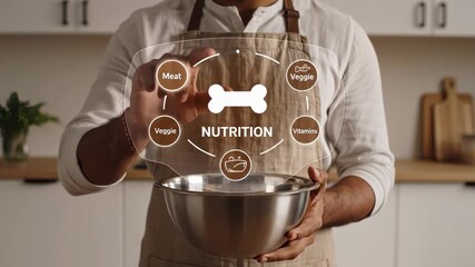 Person Preparing Food With Nutritional Information Graphic Overlay