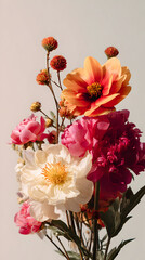 Colourful Daisiesred and orange gerbera, tuberose and gold mums flowers bouquet isolated on a pure white backgroundflower


