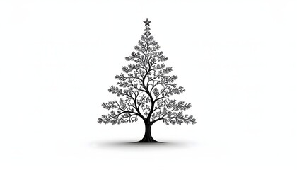 Obraz premium Elegant Black and White Christmas Tree Silhouette with Star.