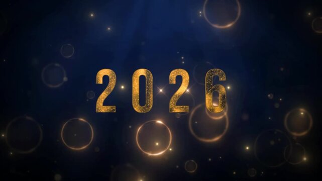Elegant New Year 2026 Celebration with Golden Bokeh and Festive Lights &ndash; background animation, animated, motion, abstract, loop