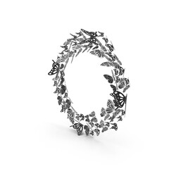 Black butterfly wreath frame forming circular decorative pattern with flying wings