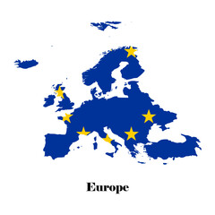 European Union Flag Map Vector. A clean vector illustration of the European Union map filled with the EU flag design, featuring deep blue color and golden stars