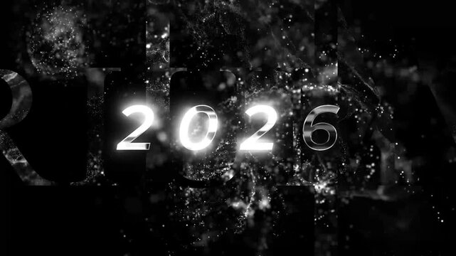 Elegant New Year 2026 Celebration with Gold and Black Festive Lights and Confetti &ndash; background animation, animated, motion, abstract, loop