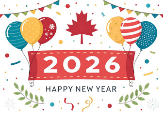 Happy new year 2026 celebration in canada isolated on white background