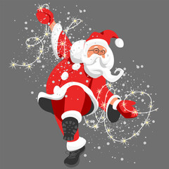 Santa Claus. Garland. Santa holds small light bulbs in his hands. Christmas Eve. Holiday. Congratulation. Postcard