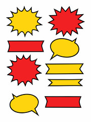 A set of colorful comic speech bubbles and banners