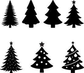 Christmas Tree Silhouette Vector Collection. Minimalist Holiday Icon Set