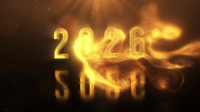 Elegant New Year 2026 Celebration with Gold and Black Festive Lights and Confetti &ndash; background animation, animated, motion, abstract, loop